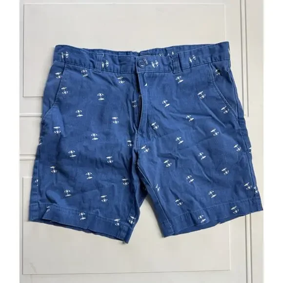 Essex Crossing Mens Short Inseam Shorts Sz 32 Modern Beach Umbrella Graphic Blue - Picture 1 of 4